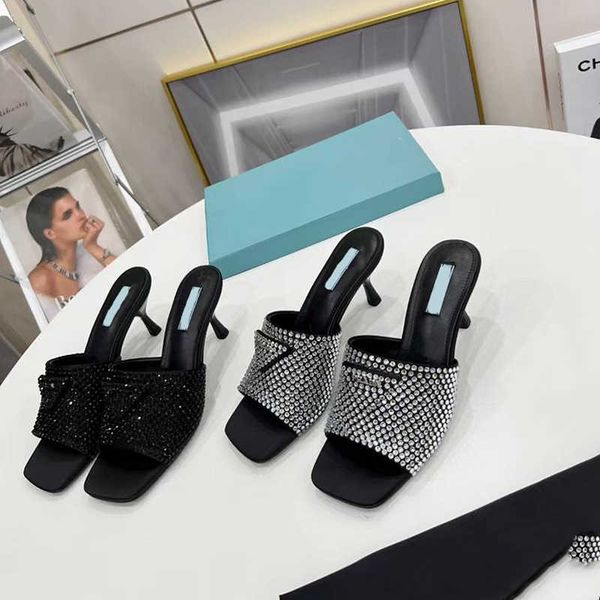 

slippers toe women square real high-heeled leather fashion sequins 6cm stiletto heels party slides shoes white black