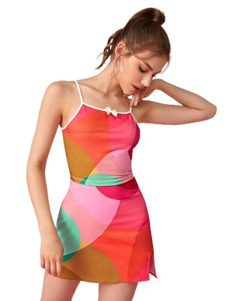 

x t margarite colorblock bow front cami & split hem skirt l9qd#, White