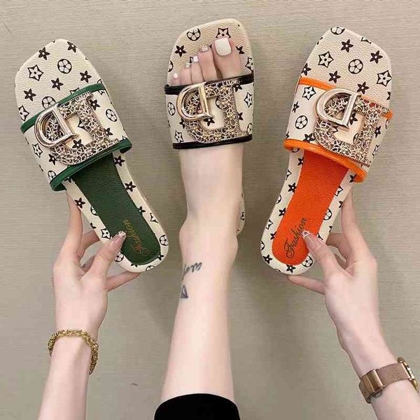 

2022 summer women's slippers fashion d-button soft bottom flip flops leisure lazy women wear sandals outside the beach, Black