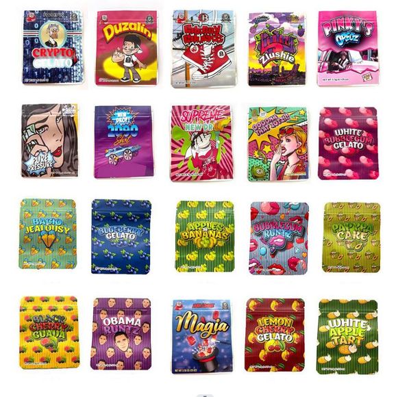 

50 designs backpack boyz stand pouch 3.5 cali packs mylar bags edible packaging bags white gusherz bubblegum gelato