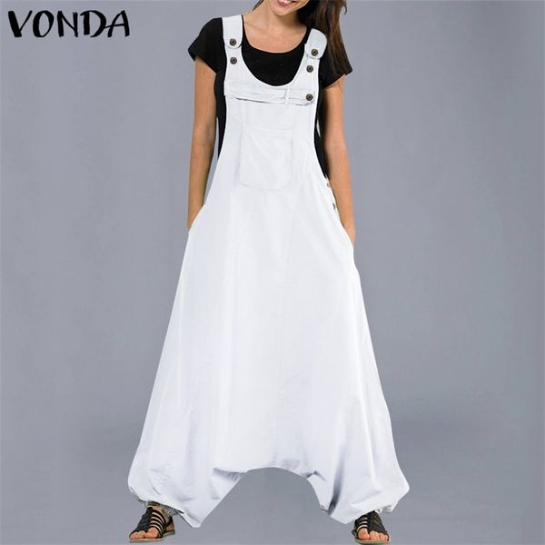 VONDA Plus Size Tute Pagliaccetti da donna 2019 Estate Casual Pantaloni Harem in cotone Pantaloni Vinatge Tute lunghe sexy senza maniche T200107