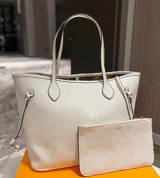 

classic solid color shopping bags fashion women full cowhide luxury letter printing leather totes shoulder bag designer handbag wallet