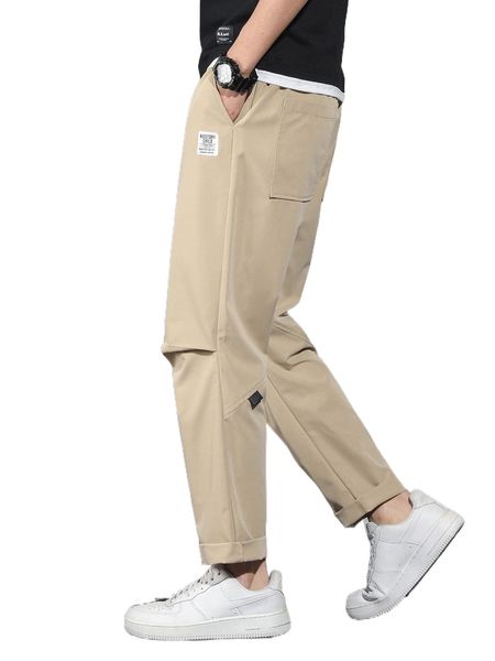

men letter patch detail drawstring waist pants s0nk#, Black