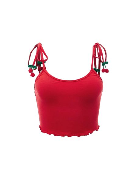 

mod cherry detail tie shoulder lettuce trim cami k3x2#, White