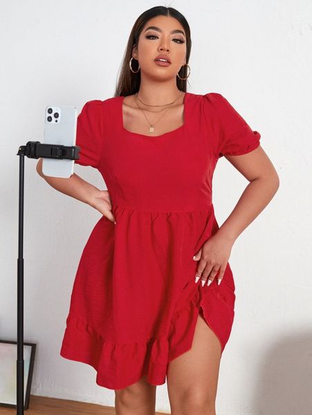 

plus tie back backless ruffle hem dress i6rm#, Black