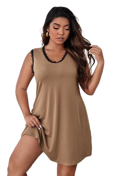 

plus lace trim sleeveless nightdress 81ld#, Black;white