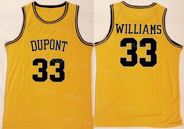 NCAA DuPont Lisesi Basketbol 33 Jason Williams Jersey Koleji Sarı Takım Renk Üniversitesi Nakış ve Dikiş Nefes Alabilir Saf Pamuk Spor Hayranları Yüksek