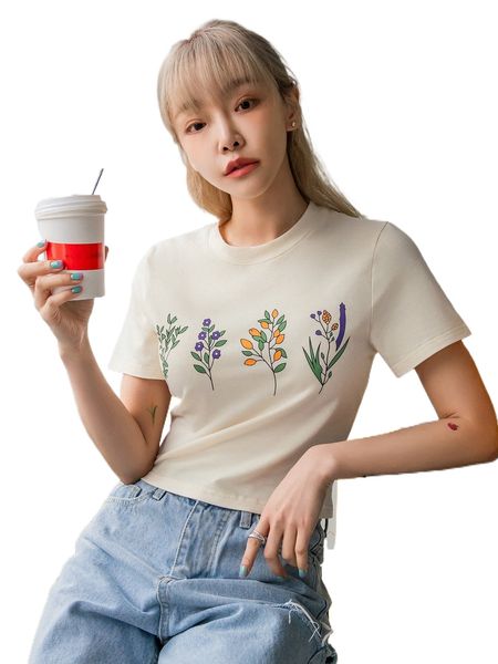 

dazy floral print crop tee j2t0#, White