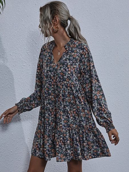 

ditsy floral print smock dress m5ib#, Black;gray