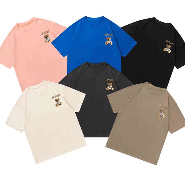 

men's t-shirts summer 2022 small pattern korean loose paper bear print men's and women's short sleeved t-shirt oruc, White;black