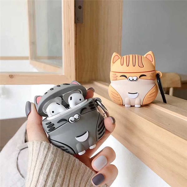 

cute orange grey cat apple airpods 1 2 3 pro case cover iphone bluetooth earbuds accessories airpod case air pods case