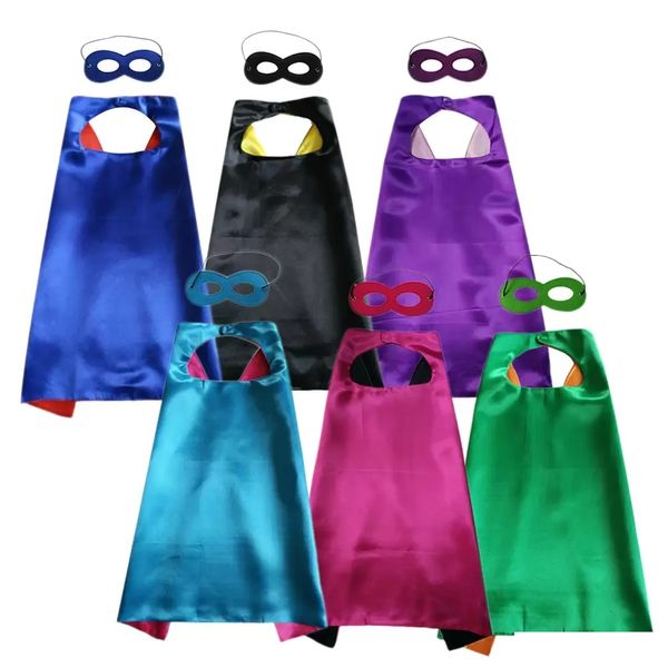 Mantello da supereroe semplice con maschera a doppio strato per bambini di 9-14 anni Costumi di Natale di Halloween da supereroe a scelta in 6 colori
