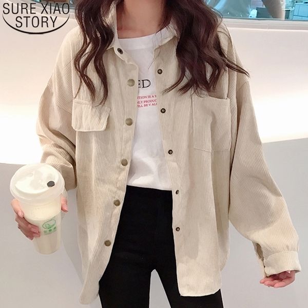 

fashion corduroy jacket women coat casual vintage solid single breasted turn down collar long sleeve pocket button clothes 10784 y201012, Black;brown