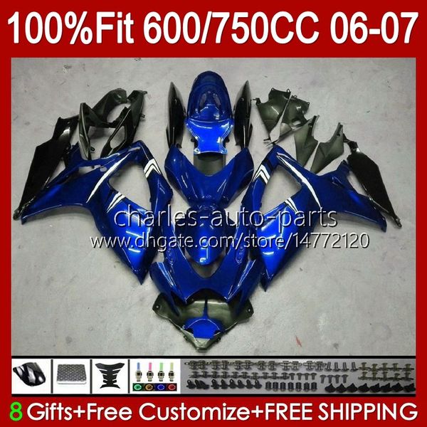 OEM glänzend blau schwarz Karosserie für Suzuki GSXR-600 GSXR750 K6 GSX-R750 06–07 Karosserie 130Nr