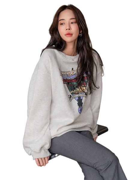 

dazy mountain & letter graphic drop shoulder thermal pullover u8hp#, Black