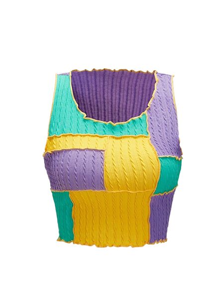 

colorblock lettuce trim crop tank f5as#, White