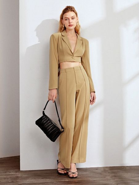 

single button crop tie back blazer 09gk#, White