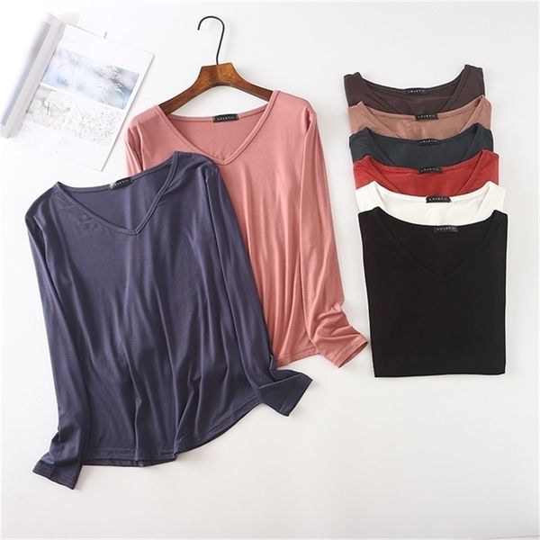 

women stretch cotton t shirt spring autumn long sleeve tee shirts korea casual tshirt slim fit ladies t-shirt plus size 210315, White