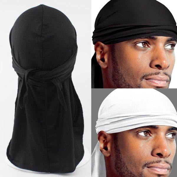 Bandane Spandex King S Cappello Durag Durags Bandana Turbante Parrucche Uomo Copricapo setoso Fascia Accessori per capelli neri/bianchi Bandane