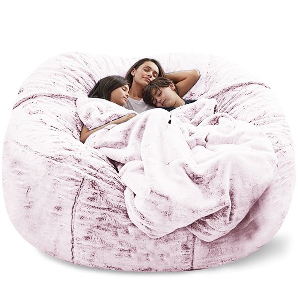 

Dropshipping 7ft Giant Fur Bean Bag Cover Living Room Furniture Big Round Soft Fluffy Faux Fur BeanBag Lazy Sofa Bed Coat