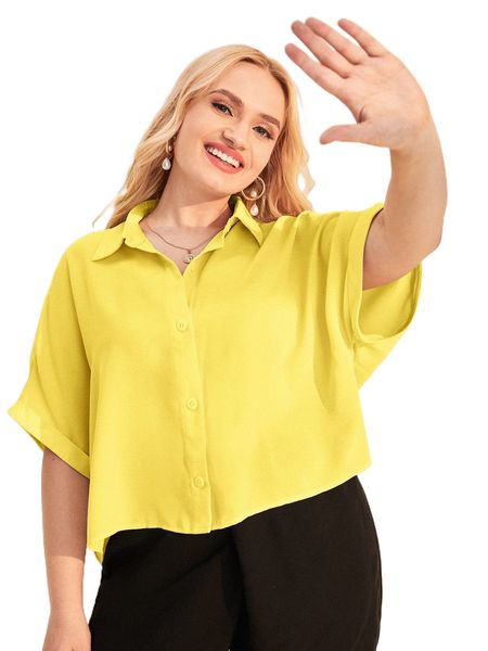 

plus batwing sleeve solid blouse 40ag#, Black