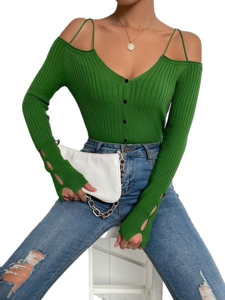 

cold shoulder ribbed knit cardigan y3pj#, White;black