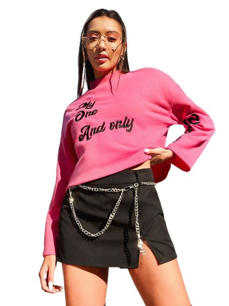 

split hem skort with chain belt f8ti#, White;black