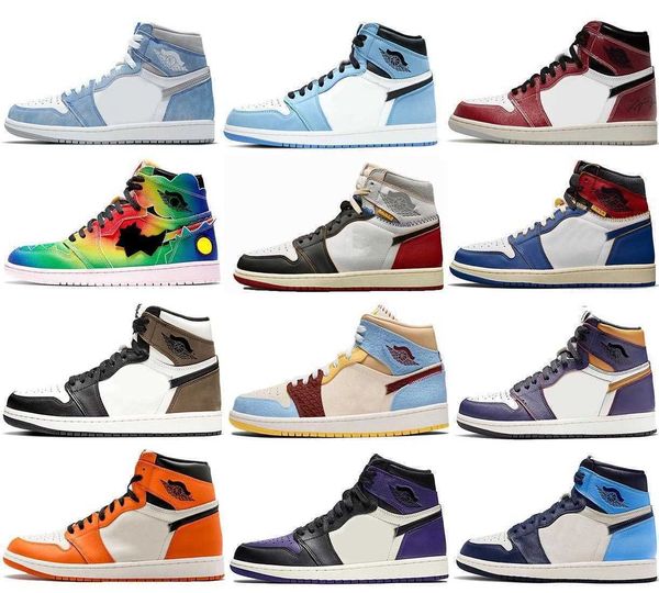 

2021 authentic trophy room 1 high og chicago bred toe banned 1s shoes dark mocha hyper royal university blue obsidian balvin union men women, Black