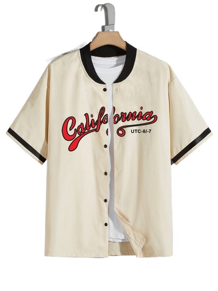 

men letter graphic baseball collar shirt without tee 37y0#, White;black