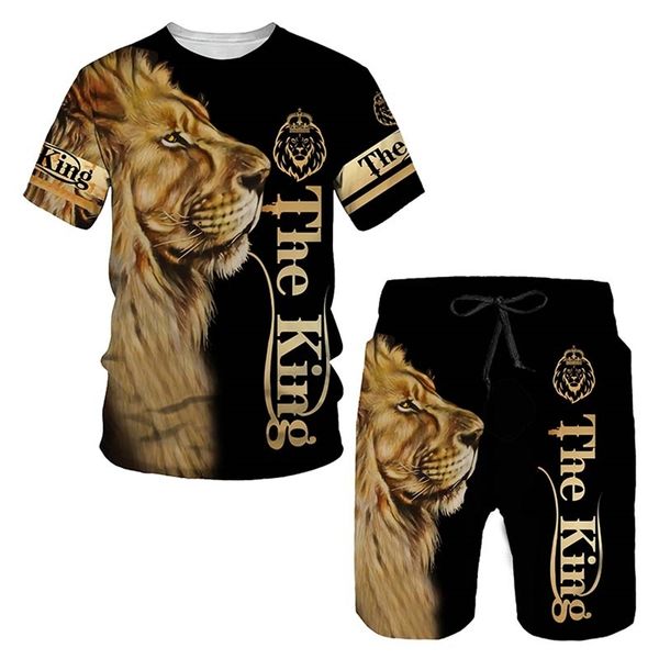 Lion King Sommer Streetwear Männer Set Trainingsanzug Übergroße Kleidung 3d Gedruckt T-shirt Shorts Sportswear Herren T-shirts Mode Anzug 220621