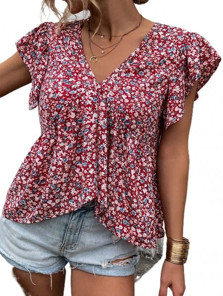 

ditsy floral peplum blouse c33j#, White