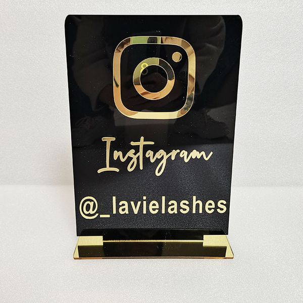 

custom instagram table sign personalized mirror acrylic gold social media instagram shop store sign with base