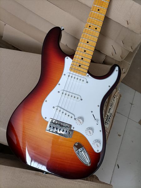 

6 strings tobacco sunburst electric guitar with maple fretboard flame maple veneer/neck