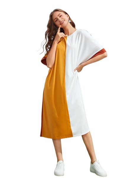 

c.olorblock b.atwing s.leeve t.ee d.ress r6jx#, Black;gray