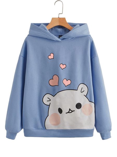 

cartoon drop shoulder hoodie a66f#, Black
