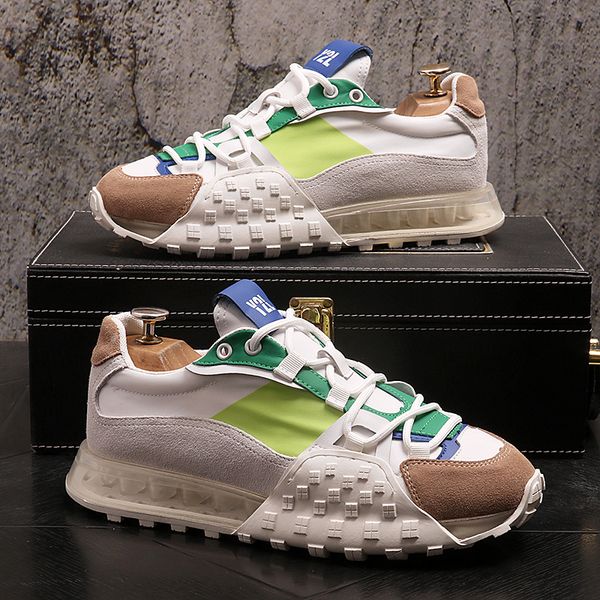 

mens chunky sneakers shoes fashion leather upper increased internal platform shoe trend cool mixed colors casual shoes for men wedding, Black