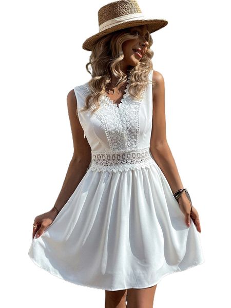 

contrast lace a line dress m3fq#, Black;gray