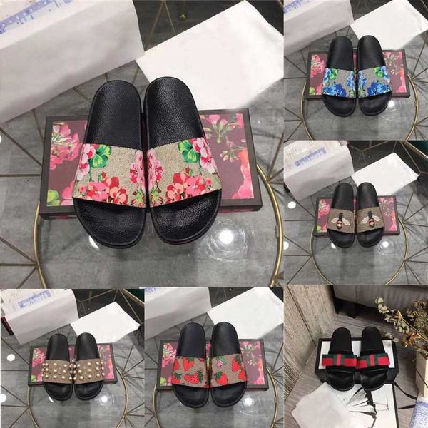

designer men women slippers rubber slides sandal flat blooms strawberry tiger bees green red white web shoes summer beach outdoor flip flops, Black