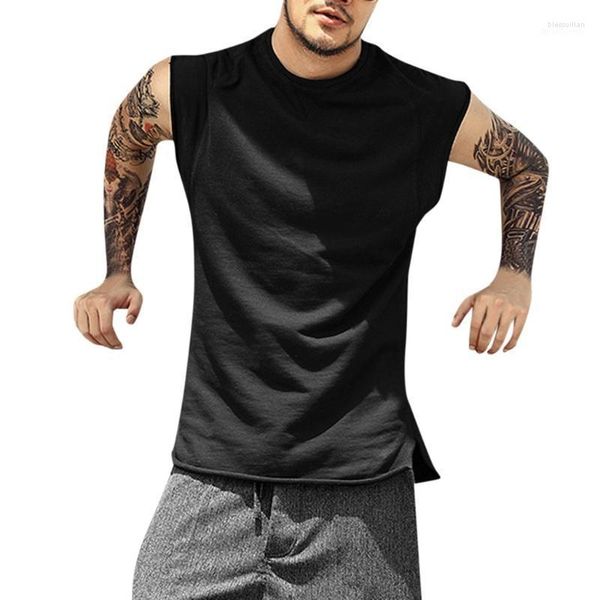 T-shirt da uomo Top T Camicie a tinta unita larghe Camicette alla moda Camicetta estiva senza maniche O-Collo Casual Bles22