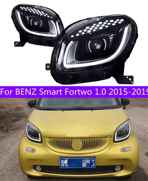 2PCS Auto Scheinwerfer Für BENZ Smart Fortwo 1,0 20 15-20 19 LED Front Scheinwerfer Fernlicht Angel Eyes tag Lichter