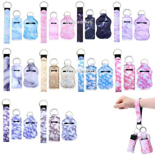 Favor O Item 3 PCS / Set Neoprene Mármore Wristlet Chaveiros Lanyard Chapstick Titular Sanitizer Hand Sanitizer com faixa de cinta Split Ring Chaveiro Suportes de Chaveiro