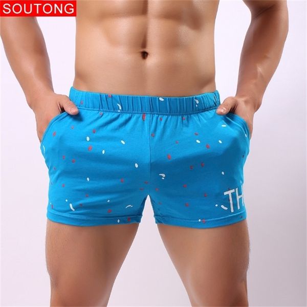 SUTONG MEN MEN Rouphe Boxers Shorts Summer Mutande algodão estampado macio solto casas curtas Men Sleep Bottoms Pant LJ200922