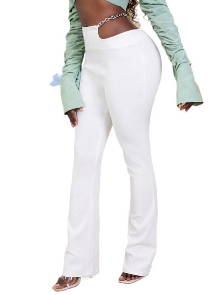 

sxy chain detail asymmetrical waist flare leg pants e7vw#, Black;white