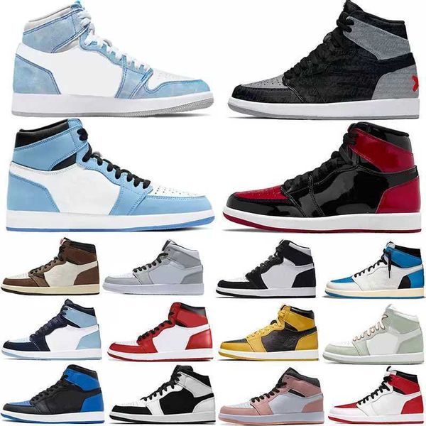 

2022 men 1 basketball shoes 1s og pink green university blue court purple royal bred toe unc obsidian game women sneakers, Black
