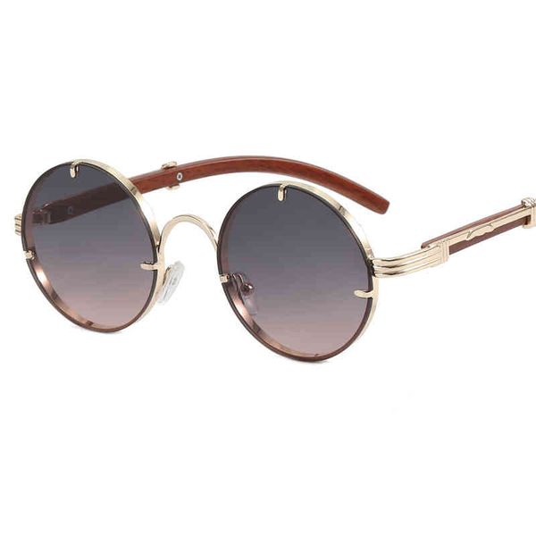 

2022 new steampunk sunglass personalized metal round wood leg vintage luxury brand design sunglasses uv400, White;black