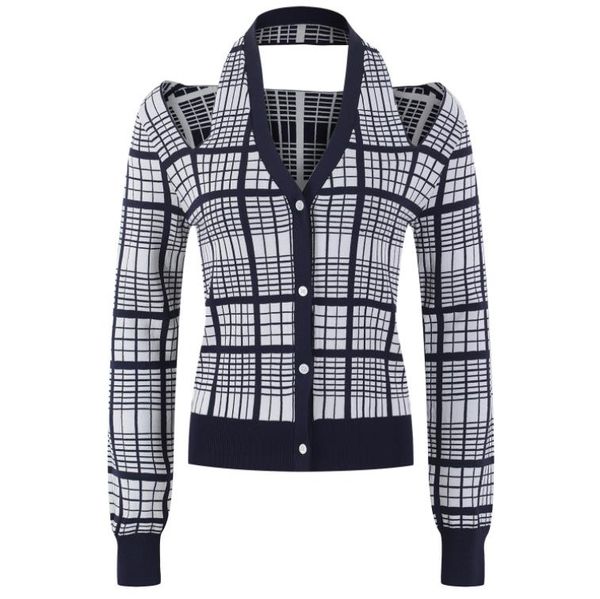 

222 2022 milan runway spring summer brand same style sweater long sleeve v neck cardigan striped womens yl, White;black