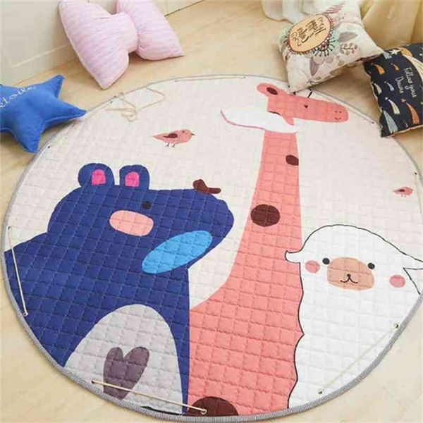 950G Carpet para crianças Baby Brincho Mats Mat de tapete de estacas de armazenamento para crianças para brinquedo 150 cm de cartoon Round Rug Puzzle tapete no piso 210402