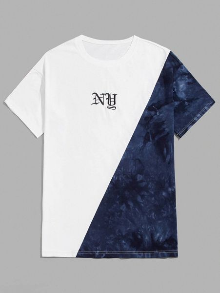 

romwe guys letter contrast tie dye tee r6kj#, White;black