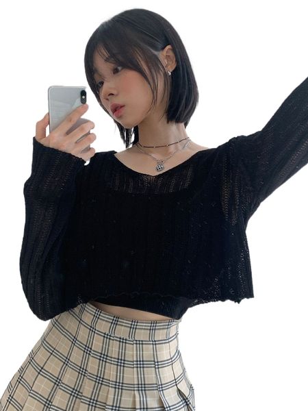 

dazy solid pointelle knit sweater j1fx#, White;black