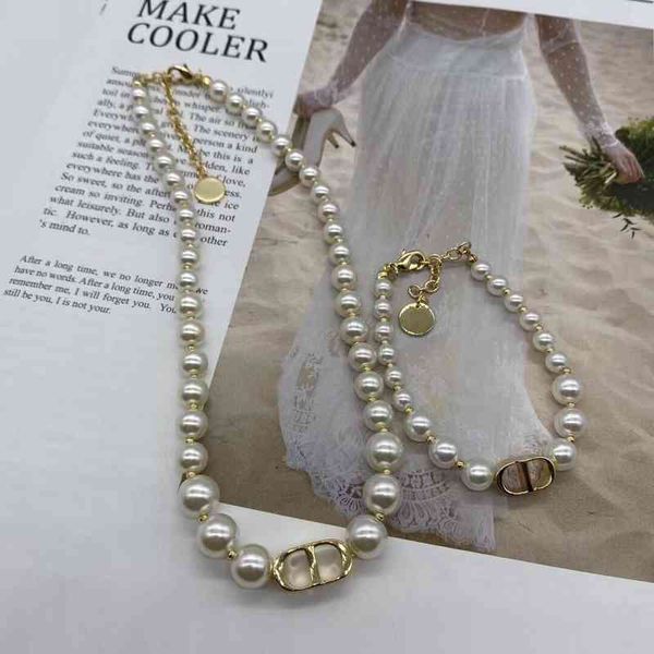

d family temperament pearl bracelet simple personality and necklace2022 luxury brand fashion design versatile necklace, Silver